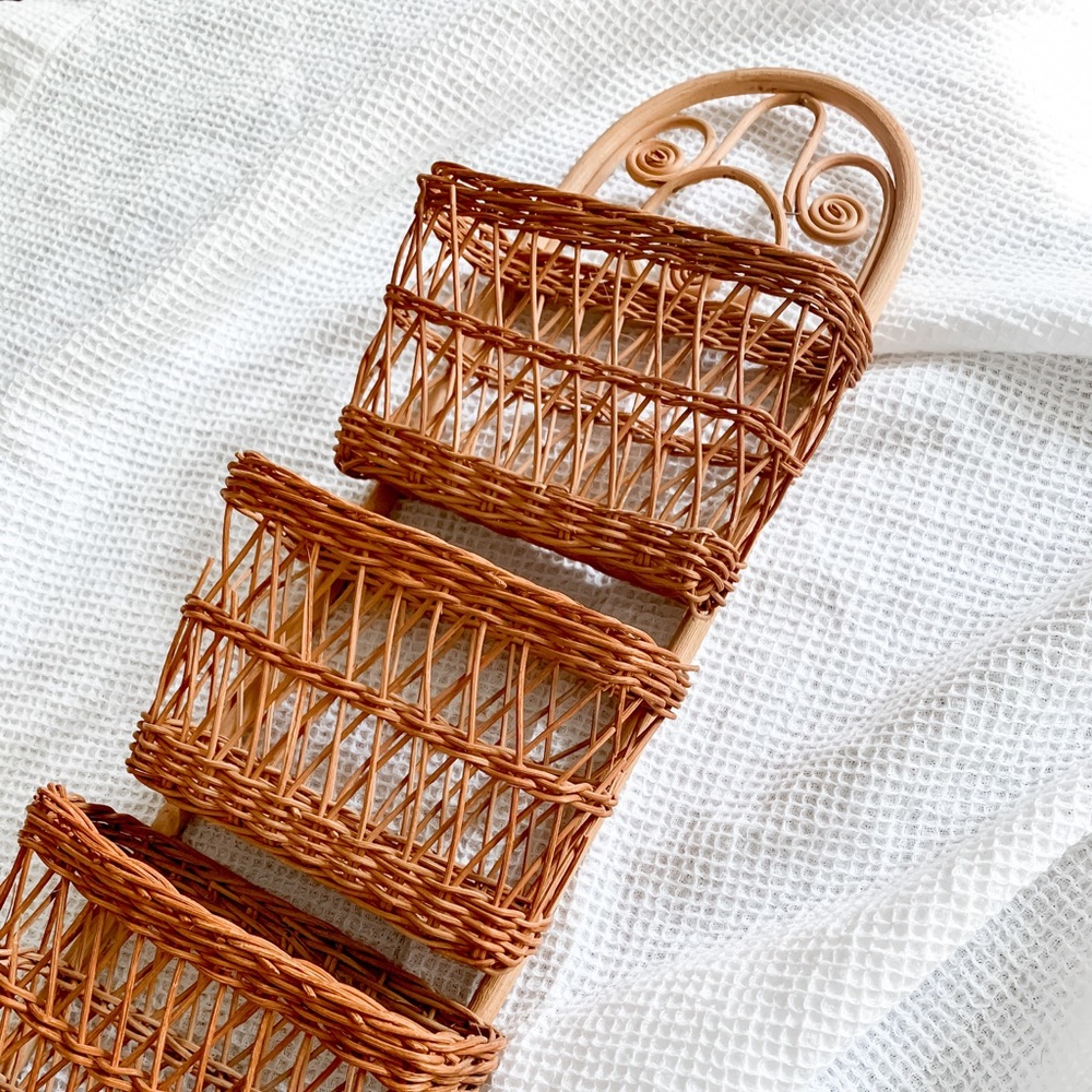 vintage bohemian style wicker basket mail holder
